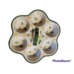 Temptations by Tara Old World  Ceramic Muffin Baker Handle Green Cream Florals